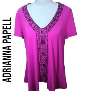 Adrianna Papell beautiful embroidered purple shirt EUC size Medium